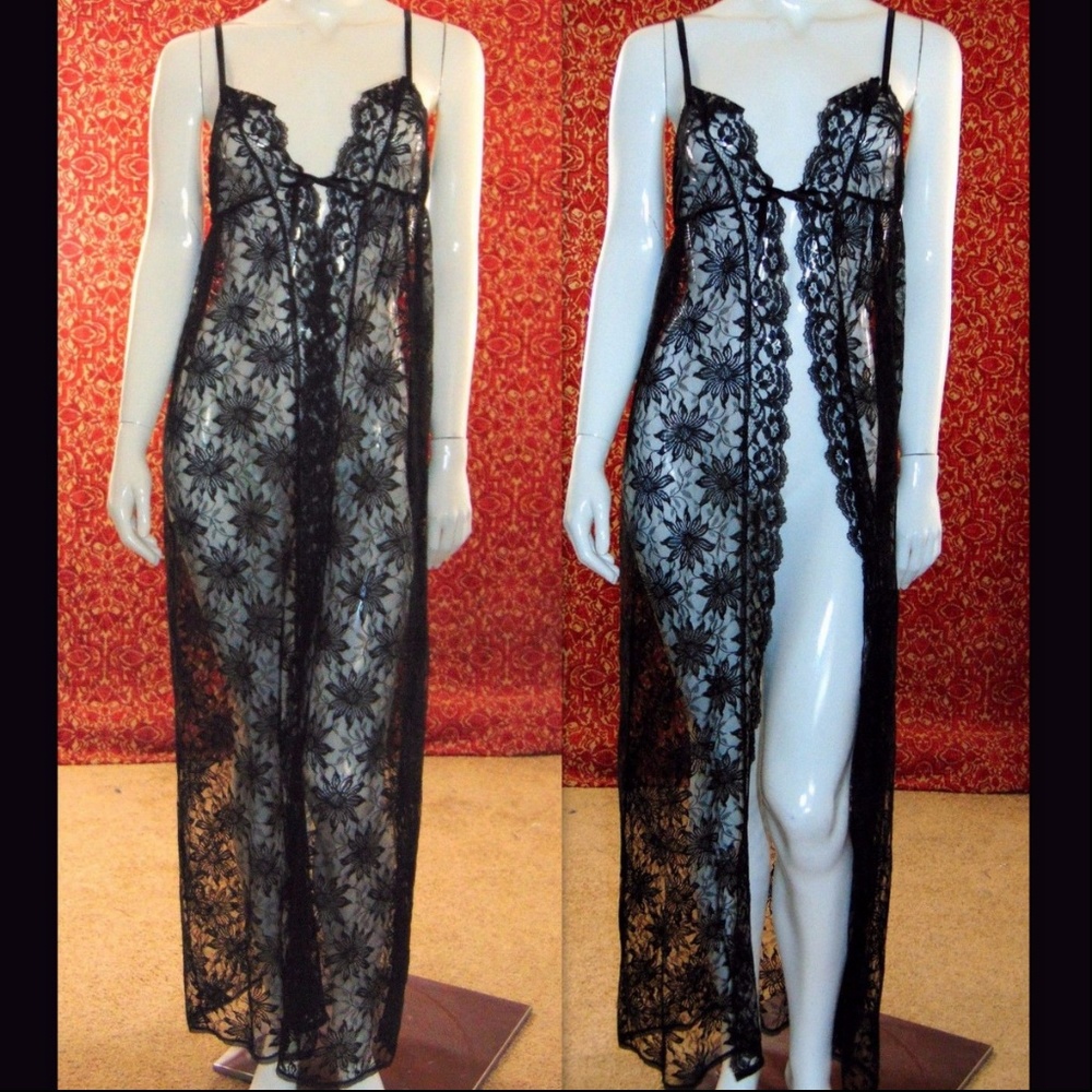 FLORA'S FOLLIES VINTAGE black lace gown S 💥🕚⤵️